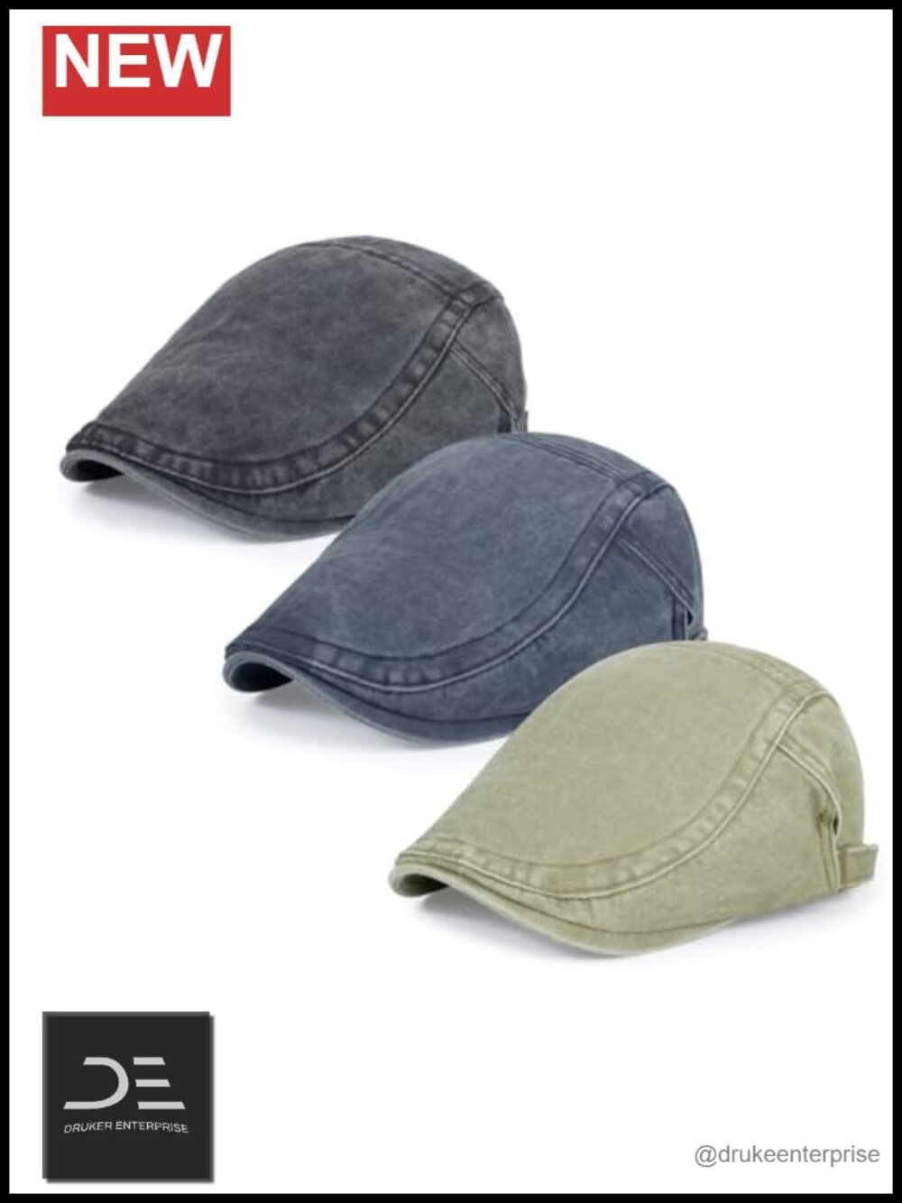 Men's Cotton Newsboy Caps 3 Pack Adjustable Flat Cap
